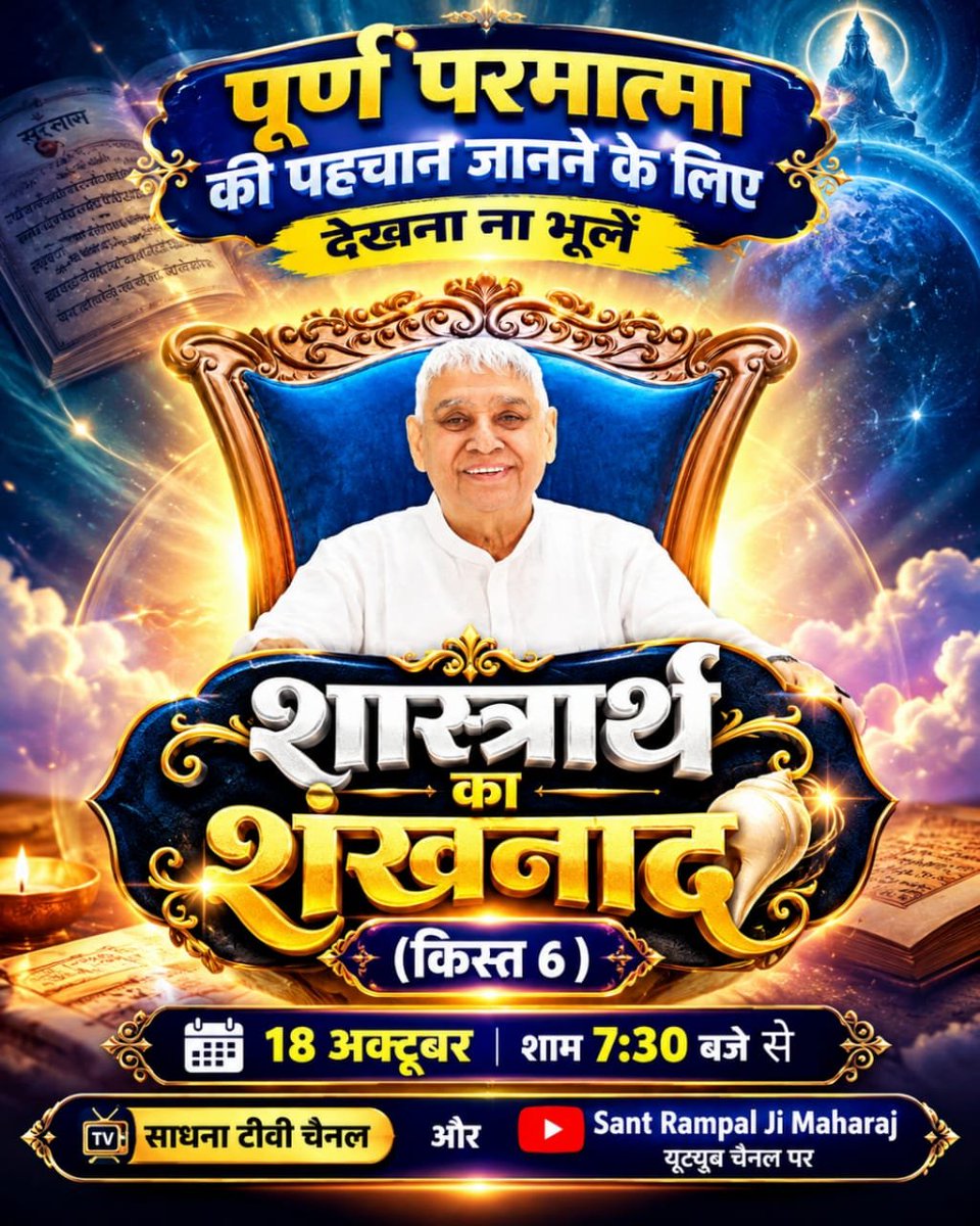 SardarRajp48518's tweet photo. #शास्त्रार्थ_का_शंखनाद_क़िस्त6
पूर्ण परमात्मा की पहचान जानने के लिए देखना ना भूलें देखना ना भूलें शास्त्रार्थ का शंखनाद (क़िस्त 6) 18 अक्टूबर शाम 7:30 बजे साधना टीवी चैनल और Sant Rampal Ji Maharaj यूट्यूब चैनल पर।
Sant Rampal Ji Maharaj https://t.co/1X8ZftyUIQ