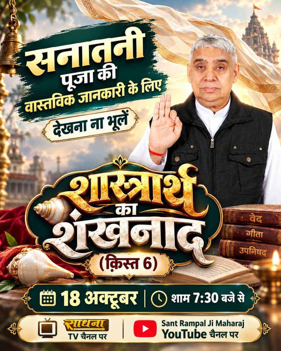 VisheshDas11's tweet photo. आ गया है सत्य का वो दिन!
#शास्त्रार्थ_का_शंखनाद_क़िस्त6  में देखिए संत रामपाल जी महाराज जी द्वारा वेदों, गीता, पुराणों, बाइबल, कुरान से प्रमाणित ज्ञान।
ज्ञान vs अज्ञान का होगा खुला शास्त्रार्थ!
Sant Rampal Ji Maharaj https://t.co/dVybog9ChZ