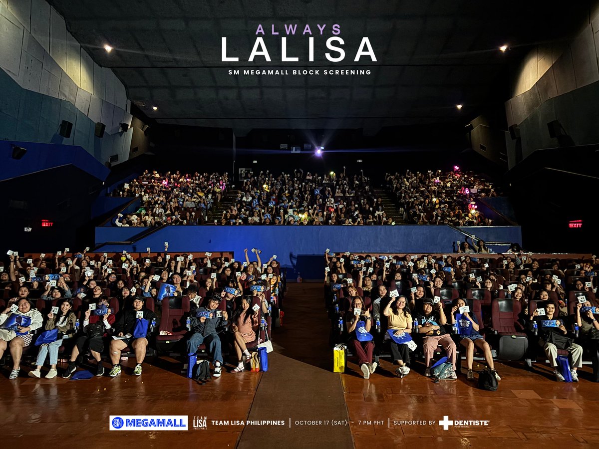 TeamLisaPH's tweet photo. [GROUP PHOTOS] 🇵🇭 ALWAYS LALISA PH: SM Megamall Block Screening

𝘉𝘳𝘰𝘶𝘨𝘩𝘵 𝘵𝘰 𝘺𝘰𝘶 𝘣𝘺 𝘛𝘦𝘢𝘮 𝘓𝘪𝘴𝘢 𝘗𝘩𝘪𝘭𝘪𝘱𝘱𝘪𝘯𝘦𝘴
𝘚𝘶𝘱𝘱𝘰𝘳𝘵𝘦𝘥 𝘣𝘺 𝘋𝘦𝘯𝘵𝘪𝘴𝘵𝘦 𝘗𝘩𝘪𝘭𝘪𝘱𝘱𝘪𝘯𝘦𝘴

📍 October 17 (SAT), SM Megamall - Cinema 2

Thank you once again to all the Filo LILIES, BLINKs, and even casuals who supported ALWAYS LALISA 💛

#AlwaysLalisa #LISA #LALISA @wearelloud