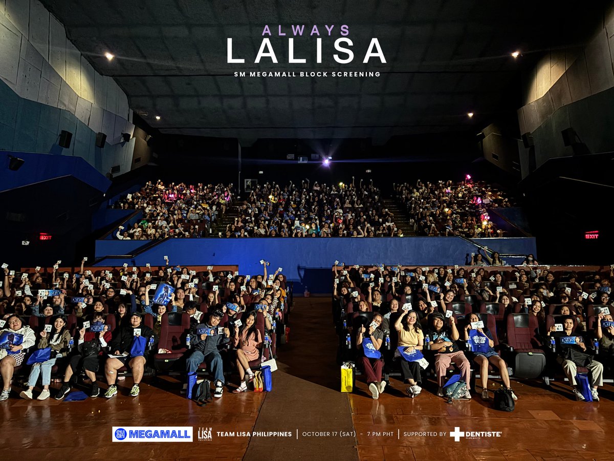 TeamLisaPH's tweet photo. [GROUP PHOTOS] 🇵🇭 ALWAYS LALISA PH: SM Megamall Block Screening

𝘉𝘳𝘰𝘶𝘨𝘩𝘵 𝘵𝘰 𝘺𝘰𝘶 𝘣𝘺 𝘛𝘦𝘢𝘮 𝘓𝘪𝘴𝘢 𝘗𝘩𝘪𝘭𝘪𝘱𝘱𝘪𝘯𝘦𝘴
𝘚𝘶𝘱𝘱𝘰𝘳𝘵𝘦𝘥 𝘣𝘺 𝘋𝘦𝘯𝘵𝘪𝘴𝘵𝘦 𝘗𝘩𝘪𝘭𝘪𝘱𝘱𝘪𝘯𝘦𝘴

📍 October 17 (SAT), SM Megamall - Cinema 2

Thank you once again to all the Filo LILIES, BLINKs, and even casuals who supported ALWAYS LALISA 💛

#AlwaysLalisa #LISA #LALISA @wearelloud