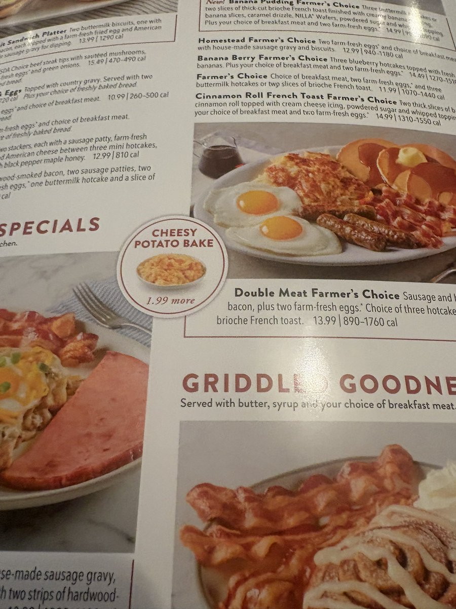 the_birdfarmer's tweet photo. I feel this menu isn’t correct. The farmer’s choice-shouldn’t that be 2 donuts and 32oz Diet Dew from the local gas station? Maybe it’s just me. https://t.co/nnJoG0vdNT