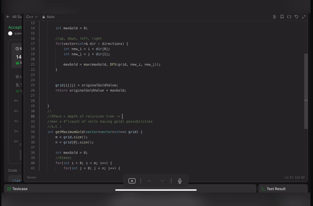 AzadKumar161440's tweet photo. 🚀 Day 158 | LeetCode 1219: Path with Maximum Gold 🏆

📌 Topic: Backtracking | Depth-First Search (DFS) | Recursion

Continuing my #200DaysChallenge with Rohit Negi Bhaiya (CoderArmy) and Aditya Tandon Guruji! 💻🔥 https://t.co/bJdvEriSUR