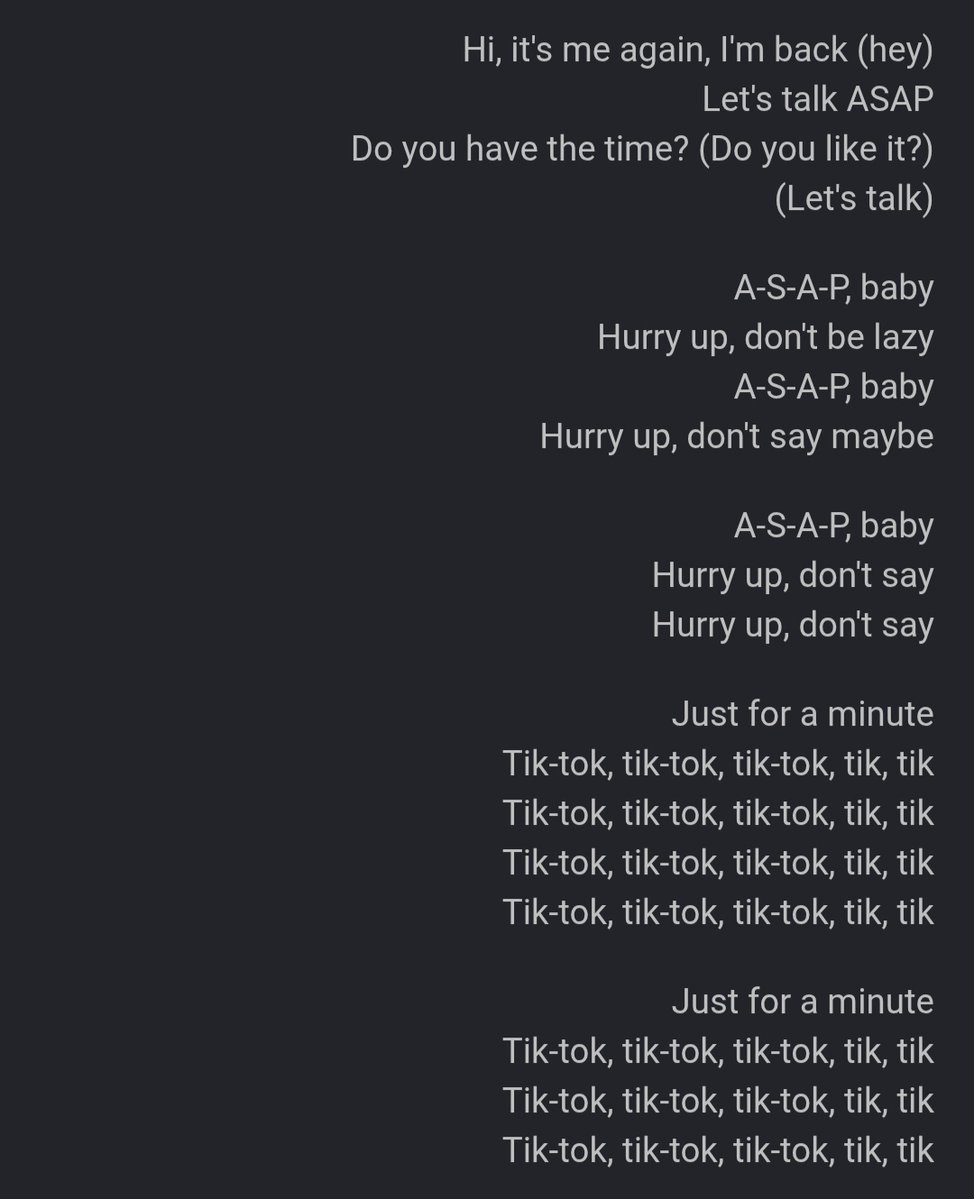 ayeongynh's tweet photo. @illitbymistake the irony of newjeans fans to talk about tiktok or repetitive music knowing their faves literally have a song with "tiktok" in the lyrics https://t.co/dBvHhnOswE