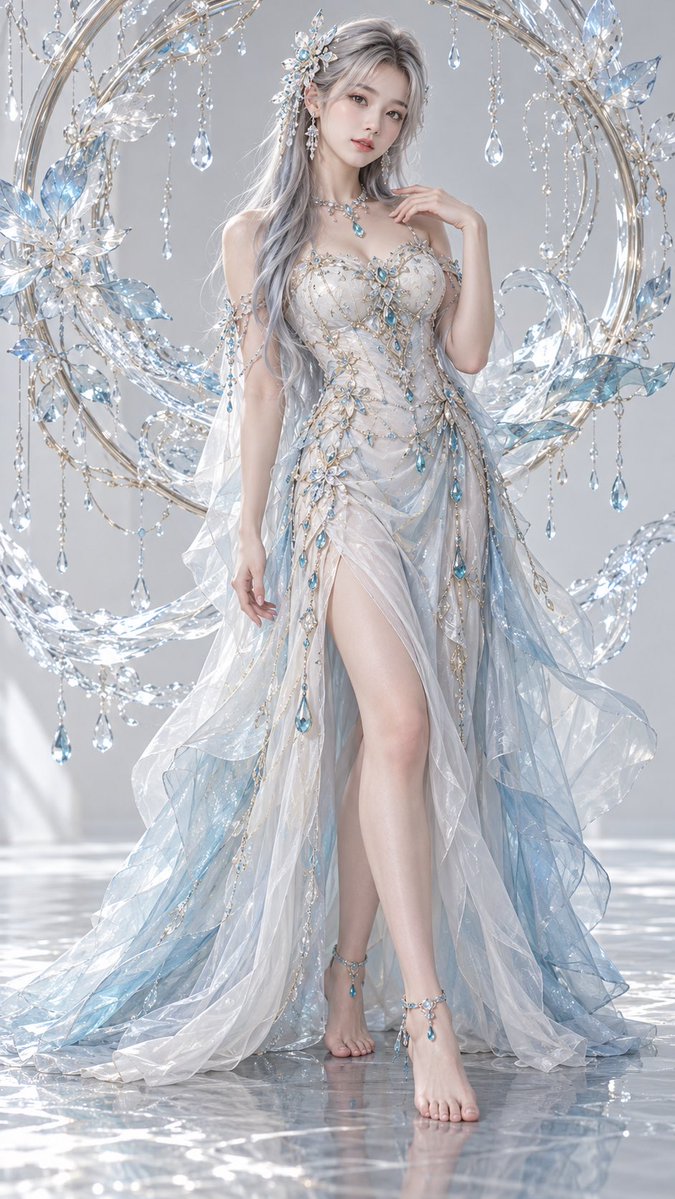 Silver hair crystal gown