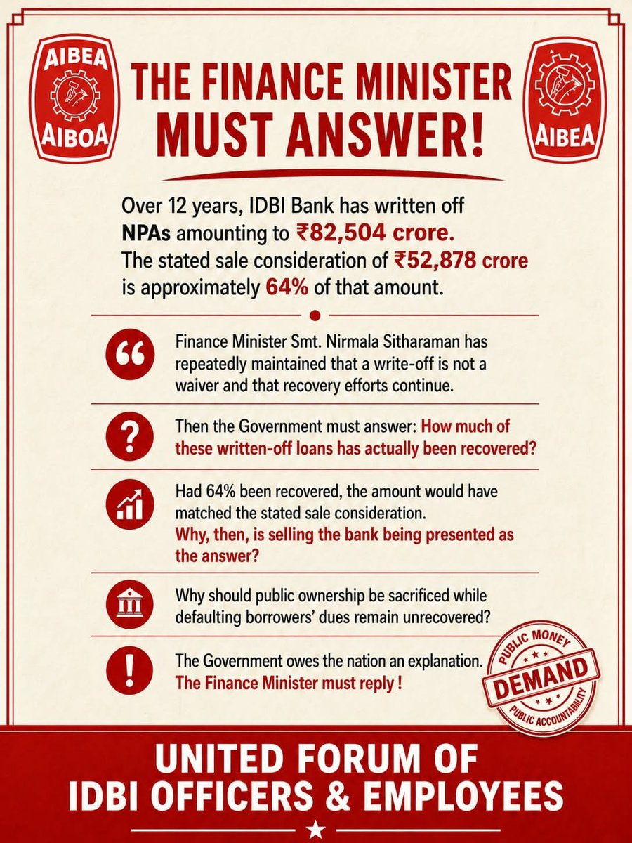 RaushanKumar25's tweet photo. Selling control of a bank with ₹3.5 lakh crore public deposits after promising Parliament it would stay majority government-owned is wrong. National assets are not for sale at a discount.
#IDBINotForSale #DoNotSellIDBI https://t.co/ZhBY4D4zuF