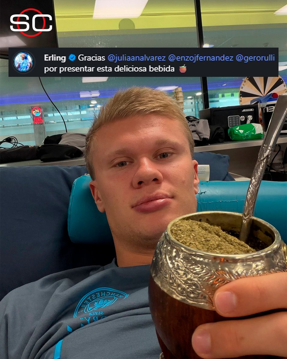 SC_ESPN's tweet photo. 🤖🧉 ¡LAS INFLUENCIAS ARGENTINAS PUDIERON CON EL ANDROIDE! Erling Haaland subió esta foto a sus redes sociales TOMANDO MATES y... ¡Atención a quiénes etiquetó! 🇦🇷

📸 Ig/erling https://t.co/bSw7trWyGB