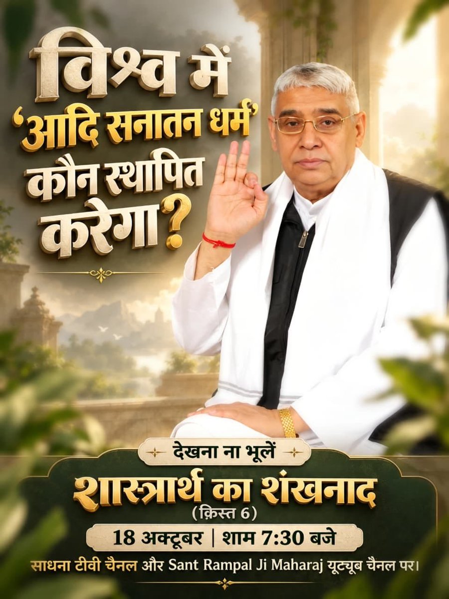 Sanju_Dewangan_'s tweet photo. #शास्त्रार्थ_का_शंखनाद_क़िस्त6
सनातनी पूजा की वास्तविक जानकारी के लिए देखना ना भूलें शास्त्रार्थ का शंखनाद (क़िस्त 6) 18 अक्टूबर शाम 7:30 बजे तक साधना टीवी चैनल और Sant Rampal Ji Maharaj यूट्यूब चैनल पर।
Sant Rampal Ji Maharaj https://t.co/VkC9ABttBX