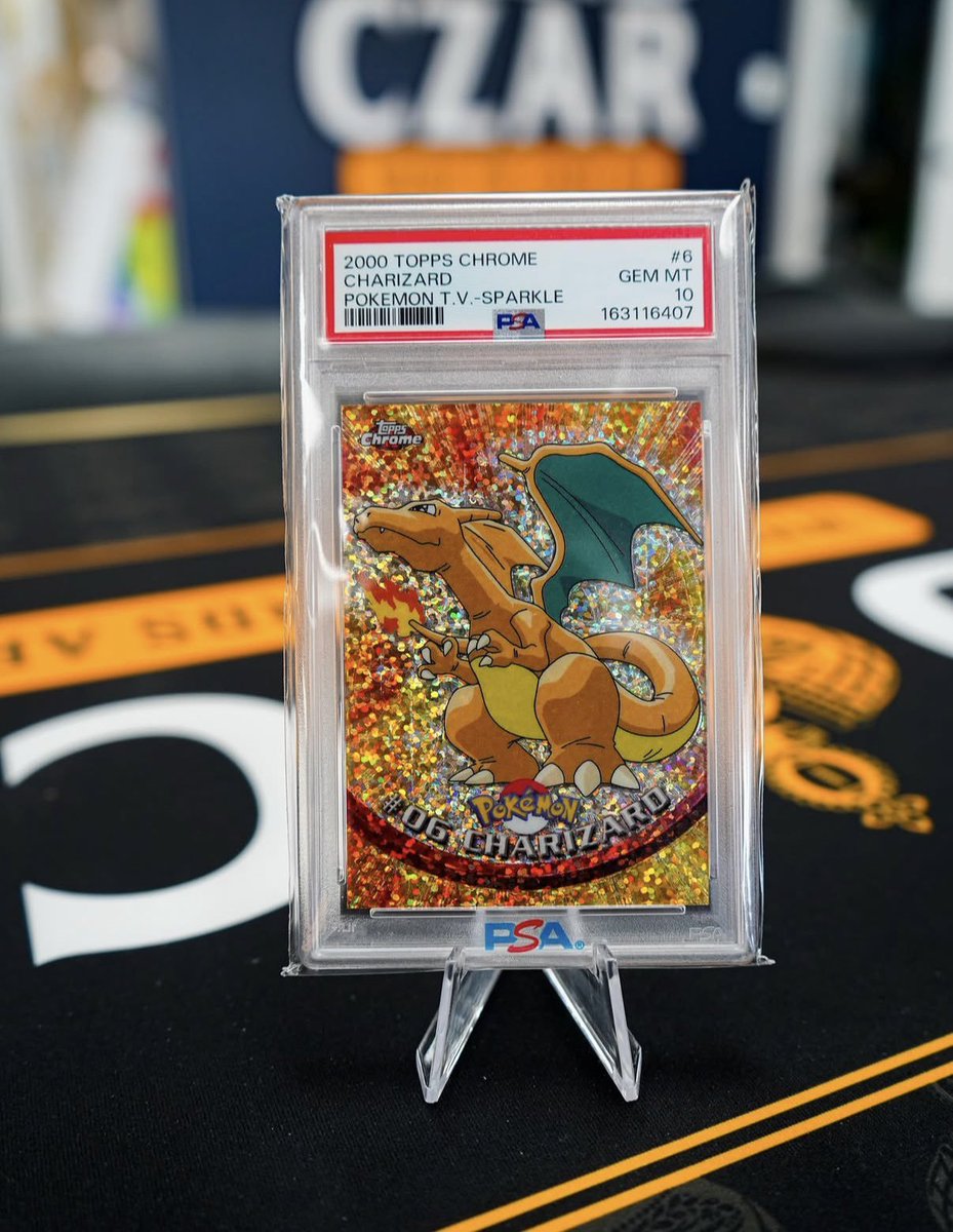 karltcg001's tweet photo. GIVING AWAY this $18,500 PSA 10 GEM MINT 2000 Topps Chrome Pokémon Series 1 Sparkle Charizard 

If this card brings you even a fraction of the joy Pokémon has given me, then mission accomplished.

Valued at ~ $18,500 and it could be yours.

Just follow, like, RT & reply for a chance to win. Good luck! 🍀