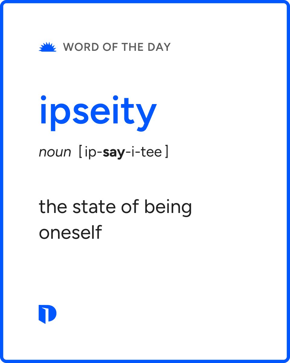 Dictionarycom's tweet photo. Today's #WordOfTheDay is ipseity. 

Learn more about this word: https://t.co/zuH6TzIybm https://t.co/VGGohDRzPq
