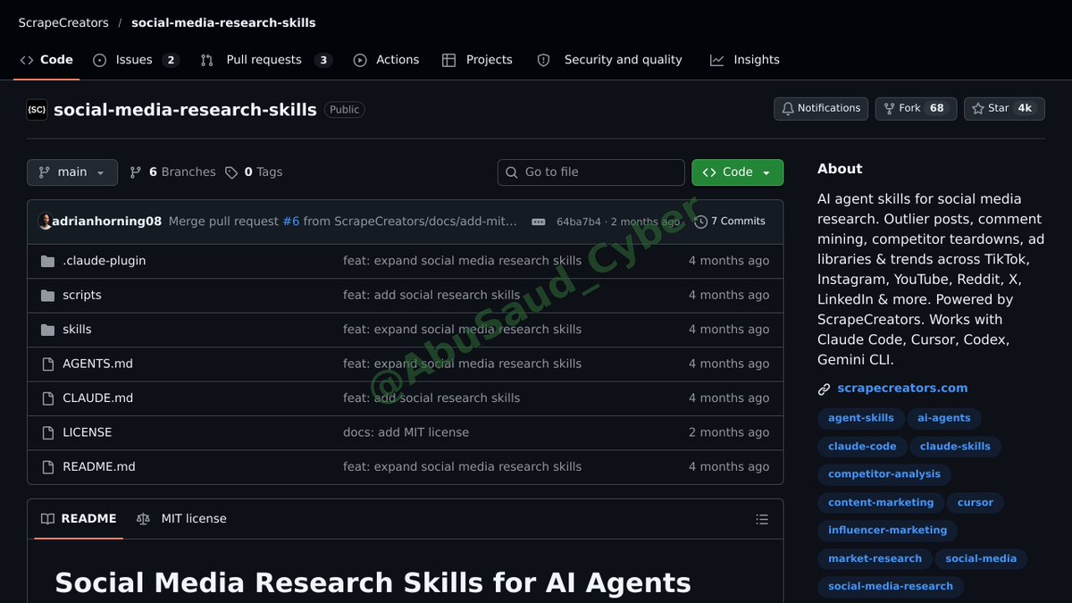 AbuSaud_Cyber's tweet photo. بعشر repositories مجانية على GitHub تقدر تبني مصنع محتوى كامل بالـ AI 👇

البحث والأفكار:
1. Social Media Research Skills: تلقى البوستات الفايرل وتحلل المنافسين وتطلع الهوكس الرابحة.
2. Local Deep Research: يحول أي موضوع لتقرير بحث مفصل.

السكربت والصور:
3. OpenCreator: مساحة شغل بالـ AI للسكربتات والصور والتعليقات الصوتية والترجمة والمونتاج.
4. FLUX.2: يولّد ويعدل صور للثمبنيلز ومحتوى السوشال.

الصوت والموسيقى:
5. Kokoro: تعليق صوتي بالـ AI على جهازك.
6. ACE-Step 1.5: موسيقى ومقاطع instrumental أصلية بالـ AI.

الفيديو:
7. Short Video Factory: ي automatc الفيديوهات القصيرة بالسكربت والمونتاج والتعليق والترجمة.
8. AI YouTube Shorts Generator: يحول الفيديوهات الطويلة لشورتس بمقاطع تلقائية وقص.
9. Podcastfy: يحول المستندات والمقالات لحوار بودكاست بالـ AI.

النشر:
10. Social Media Agent: يحول الروابط لبوستات X وLinkedIn ويراجع المسودات ويجدول المحتوى.

من البحث للسكربت للصور للصوت للمونتاج للنشر. احفظها إذا كنت تبني محتوى بالـ AI.