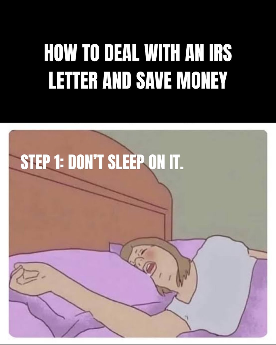 SemperTax's tweet photo. Step 1 to saving money on an IRS letter: don't sleep on it. 😴
Get help at https://t.co/OTe0hK7YT0
#IRSLetter #IRSNotice #TaxTips #TaxRelief #IRS #TaxMemes #TaxHelp https://t.co/ppE8RcLlQY