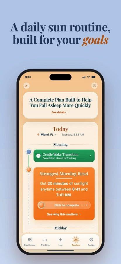 vitalsunapp's tweet photo. 👉 Download VitalSun TODAY on iOS and Android: https://t.co/zOLiD65WpC
⠀
It tells you exactly when to get sunlight for better sleep, energy, and mood, based on your location and your day.
⠀
☀️ A personalized sun routine built around your schedule

📊 Live sunlight data showing what light is available right now

📈 Exposure tracking so you can see your habit build
⠀⠀
👉 Get it now: https://t.co/zOLiD65WpC