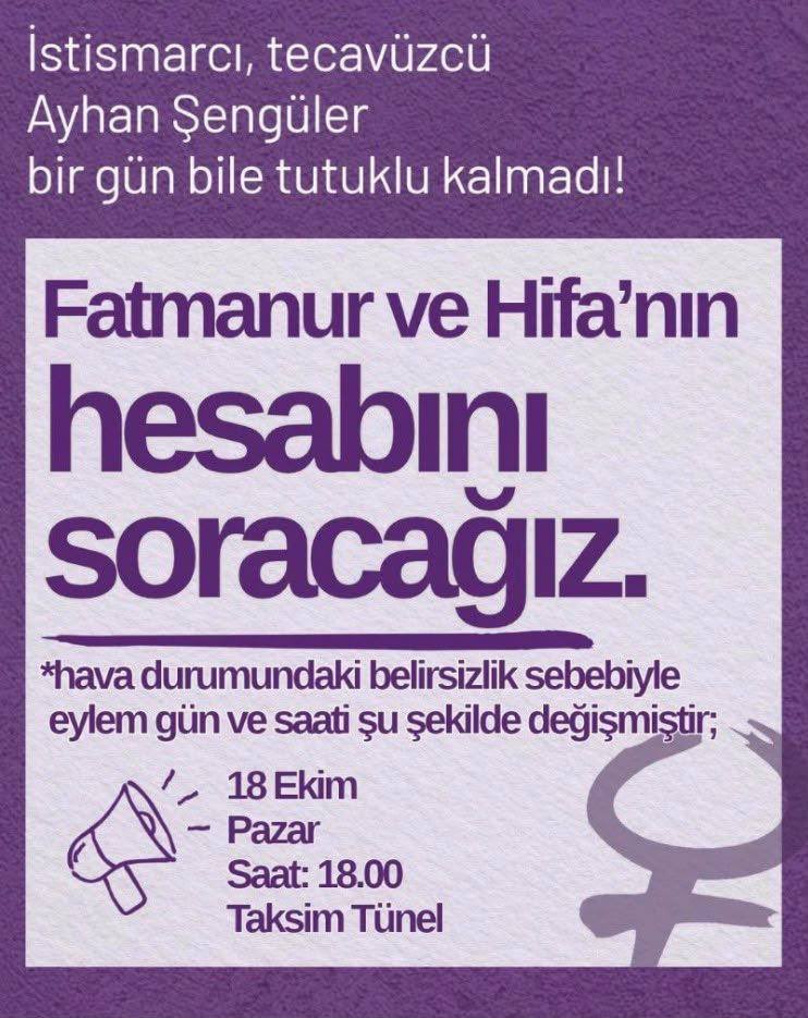 DemirLeblebj's tweet photo. 🚨Fatmanur ve Hifa’nın hesabını sormak için bugün Taksim Tünel’de buluşuyoruz. 

🗣️Üniversiteli kadınlar ve LGBTİQ+lar olarak eril düzenin, failleri cezasızlıkla ödüllendirdiği bu sistemi kabul etmiyoruz! https://t.co/NJ7Z3TYf6N
