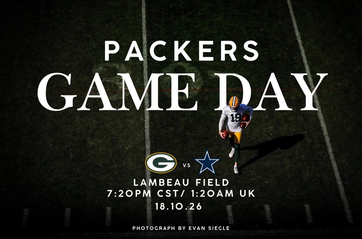 ukpackers's tweet photo. 🧀 W E E K 6️⃣ G A M E D A Y 🧀

🆚 @UK_CowboysFans 
⏰ 7:20PM CDT | 1:20AM UK
📍 @LambeauField 🇺🇸 
📺 @SkySportsNFL 
📷 Evan Siegle

#GoPackGo  #GBvDAL
@packers 🧀 @packeverywhere @NFLUKIRE https://t.co/9bb503WmXR
