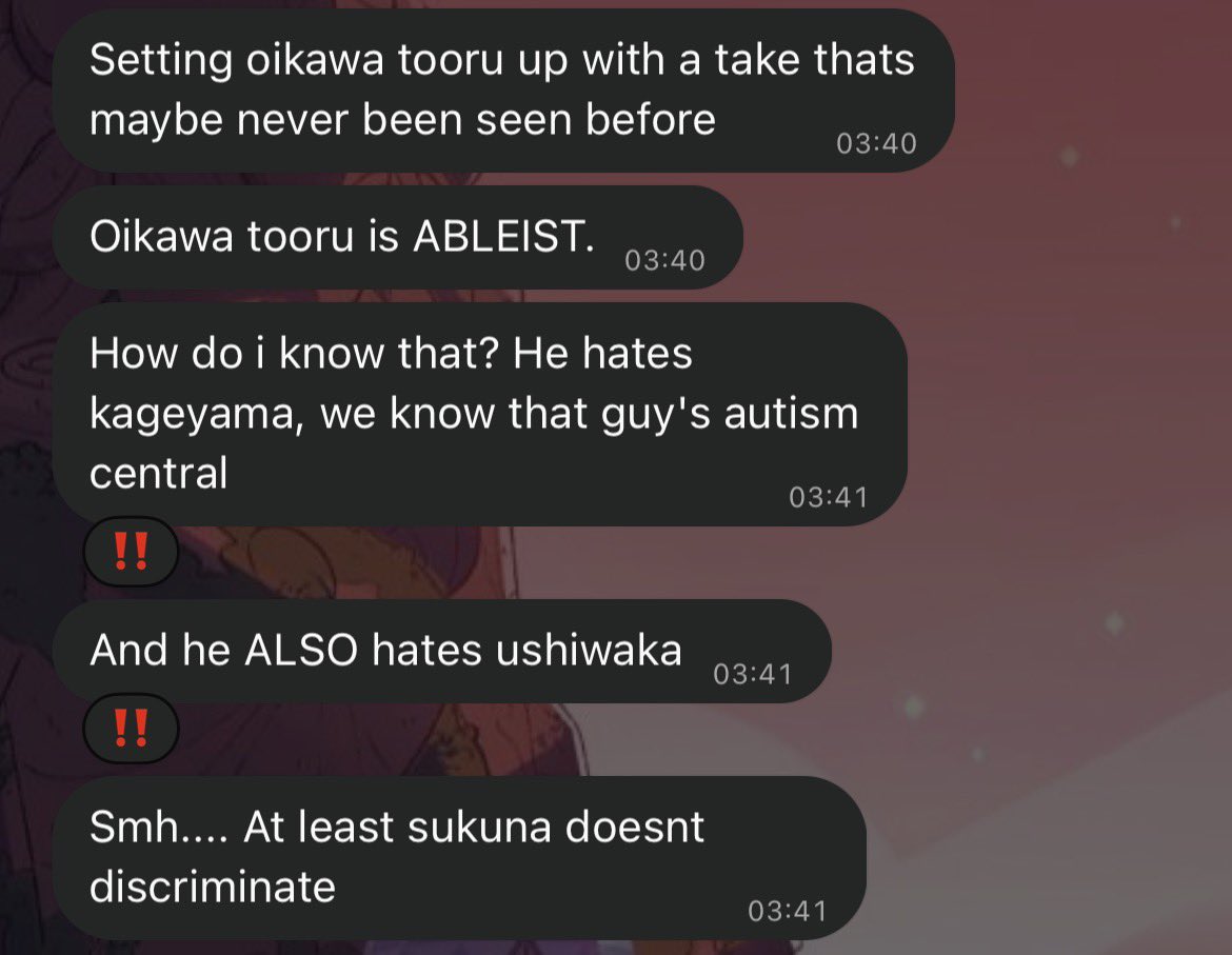 inkysunset's tweet photo. this is the discourse we SHOULD be having on haikyuu twt… #oikawatooruisoverparty #ryomensukunaforpresident #galileoforpresidentalso #autismawareness https://t.co/AgTyNkY3Es