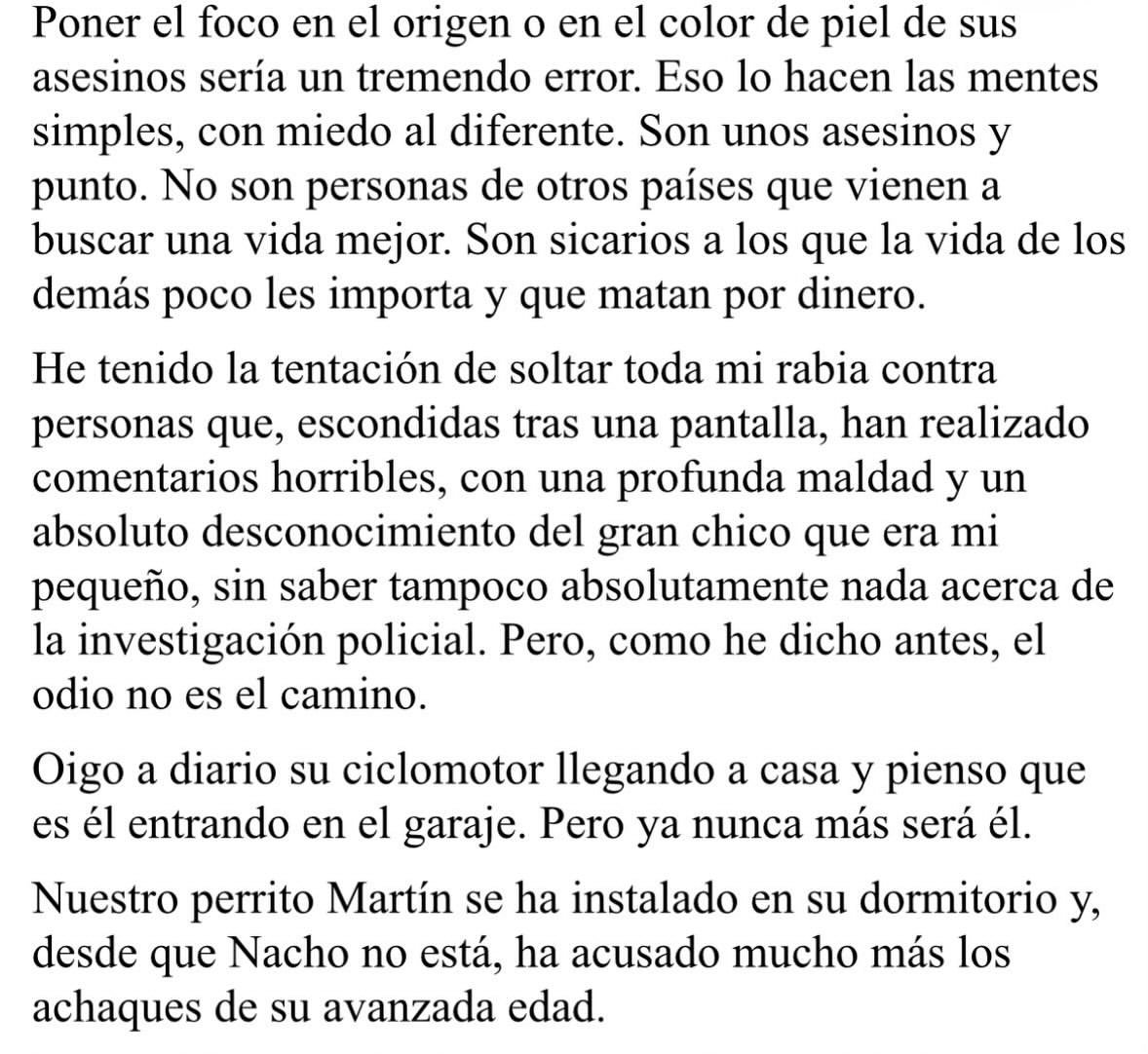 niporwifi's tweet photo. La madre de Nacho ha publicado una carta pública después de un mes de su asesinato en Málaga. Primera parte https://t.co/jRroWxbK17