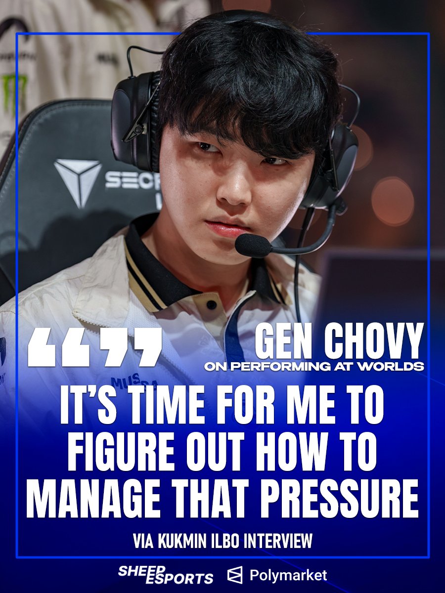 Sheep_Esports's tweet photo. GEN Chovy 🇰🇷: "I've had many regrets at Worlds over the years — because of that, I actually felt a lot of pressure. But it's time for me to figure out how to manage that pressure."

"My goal, of course, is to win the championship. I don't think I've ever delivered a satisfying performance at Worlds so far, so my personal goal is to play at a level that I can be satisfied with."

Via Kukmin Ilbo interview