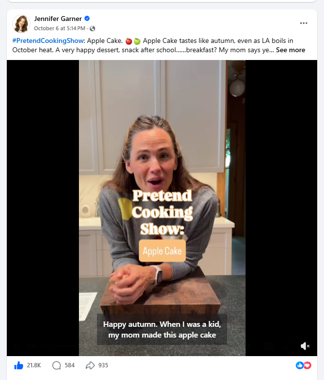 CidRaines1's tweet photo. #JenniferGarner
Published October 18, 2026 @ 6:14 a.m.
Posted by: Jennifer Garner
Platform: Facebook Official Account
Note* - Screenshot taken from short clip. https://t.co/ZOc7knCdD1