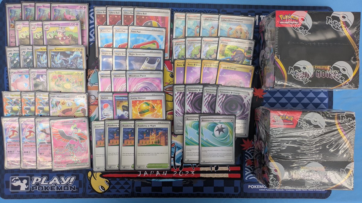 NathanHPTCG's tweet photo. Top 32 at Nice with the most okay deck of all time. I really enjoy playing Slowking and it was cool to have a good result again. I definitely could have played better in some matches but happy to cash. Kieran is terrible and did nothing the whole event. Budew is a very good card. https://t.co/UapOS2gZ0k