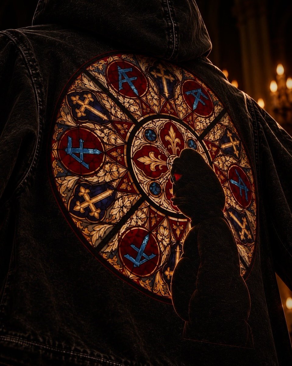 HiFashionGrypr's tweet photo. -100% Heavyweight Cotton
-Acid-Washed Finish
-Relaxed, Boxy Fit
-Full-Zip Front Closure
-Ribbed Cuffs &amp; Hem
-Split Kangaroo Pockets
-Royal Blue Embroidered AF Golem Logo
-Gothic Stained-Glass Groyper Back Graphic https://t.co/GHZ86w9BZ9