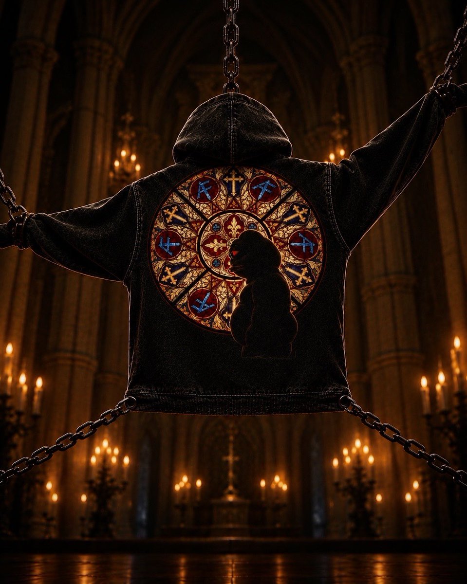 HiFashionGrypr's tweet photo. -100% Heavyweight Cotton
-Acid-Washed Finish
-Relaxed, Boxy Fit
-Full-Zip Front Closure
-Ribbed Cuffs &amp; Hem
-Split Kangaroo Pockets
-Royal Blue Embroidered AF Golem Logo
-Gothic Stained-Glass Groyper Back Graphic https://t.co/GHZ86w9BZ9