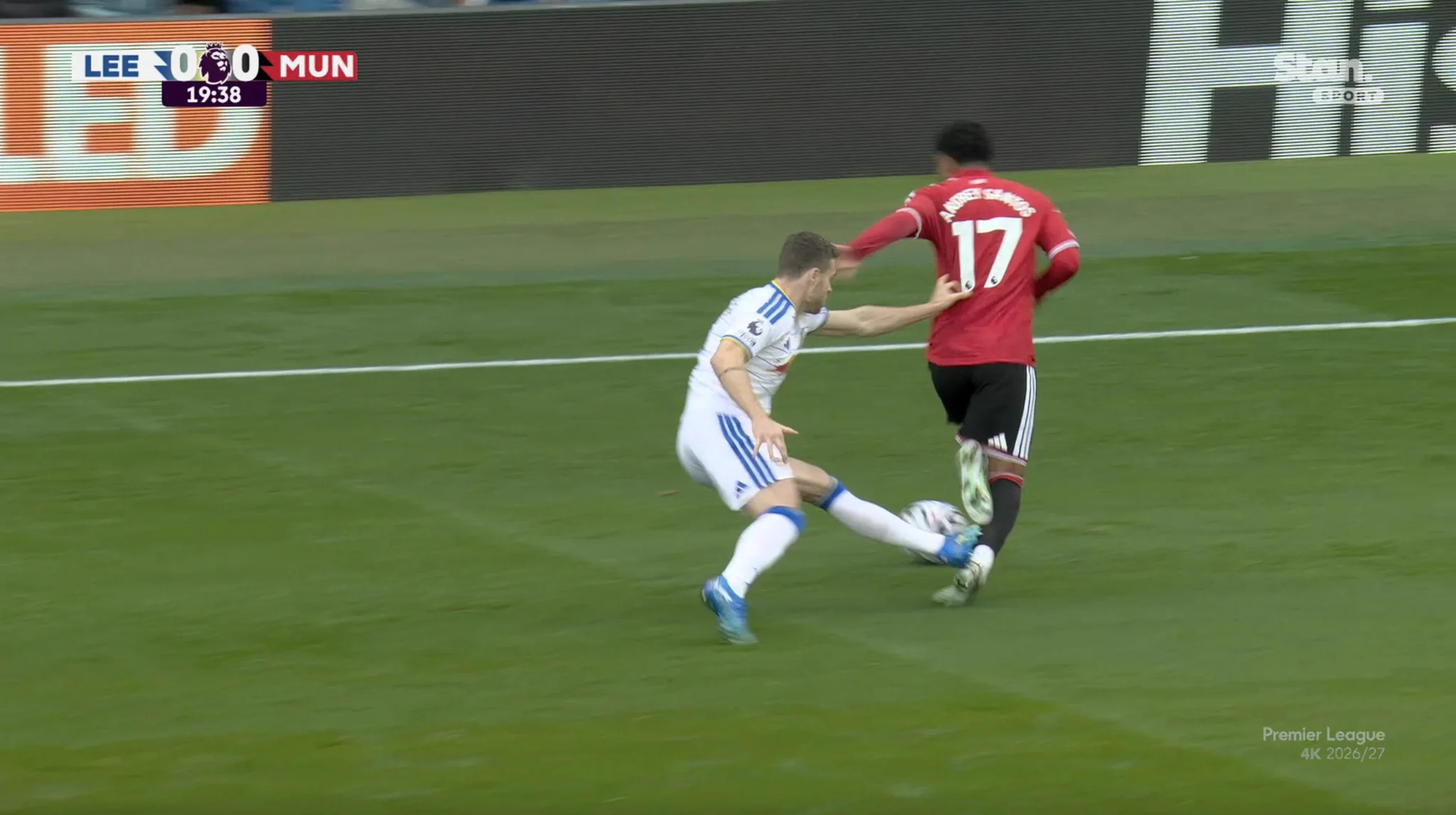 Adam on X: "Ethan Ampadu wasn't booked, Bruno Fernandes (rightly) booked  seconds later for a lesser challenge. Meanwhile, this should probably be a red  card for Gabriel Gudmundsson. Darren England's handling so