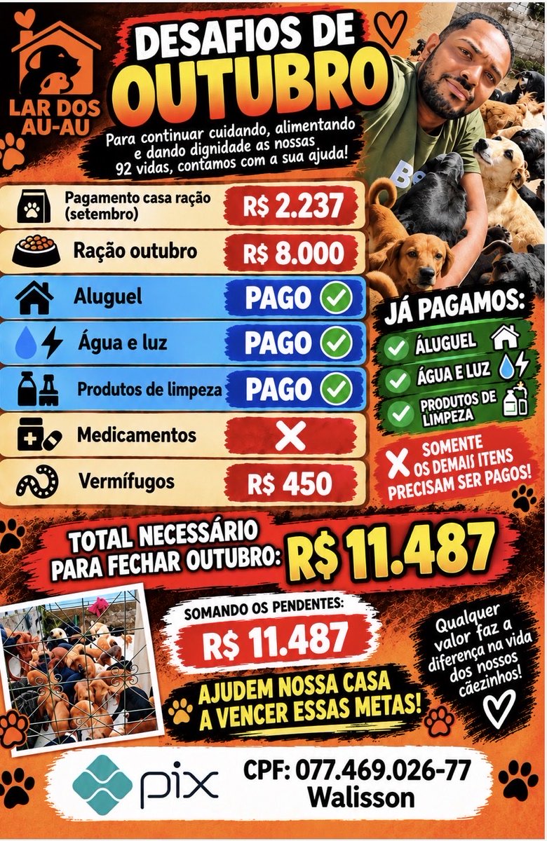 Wborgesprotecao's tweet photo. Somos mais de 7 mil aumigos por aqui.
Precisamos apenas 1.148 doando R$10 pra fecharmos as despesas básica do mês.
Precisamos pagar a casa de ração amanhã a nota de setembro pra pedir a ração fechar o mês R$2.237
Pix cpf 077.469.026-77 Walisson https://t.co/lFWga0YWEl