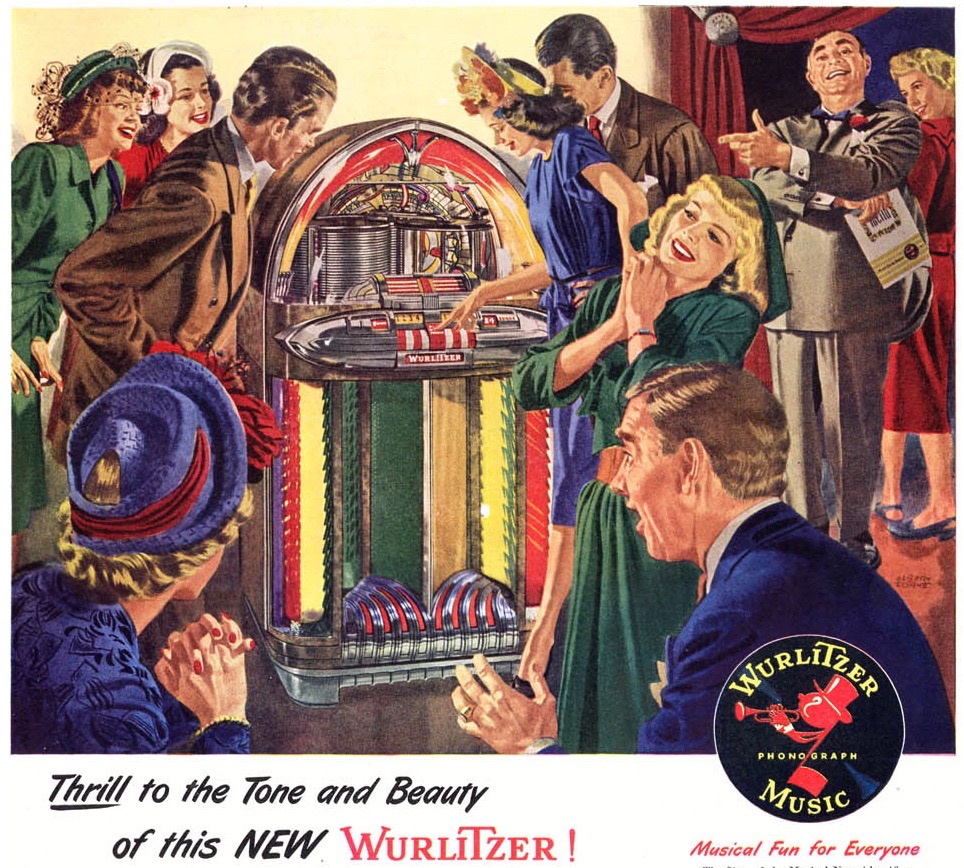 LRonLacy's tweet photo. #OTD in 1947
‘*Thrill* to the Tone and Beauty of this new Wurlitzer!’
Illustration by Albert Dorne (1906-1965)
👇🧵
#illustration #illustrationart #illustrationartists #AlDorne #AlbertDorne #Wurlitzer #jukebox https://t.co/ngBGNO7kpf