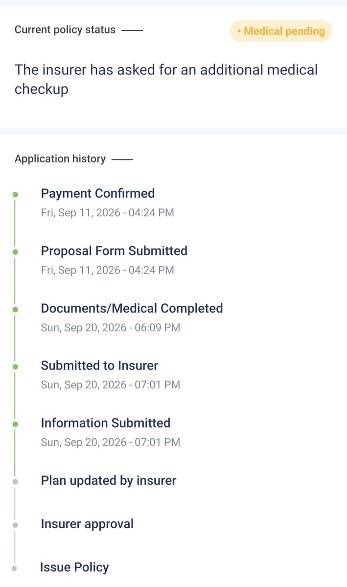 Wagishchandra88's tweet photo. After my tweet, MediBuddy, Tata AIA &amp; Policybazaar became active. Despite my availability for a medical today, they postponed it to 22/10/2026. This repeated delay is unacceptable. Please intervene urgently. @IRDAIOfficial https://t.co/jZuKhl4JyX
