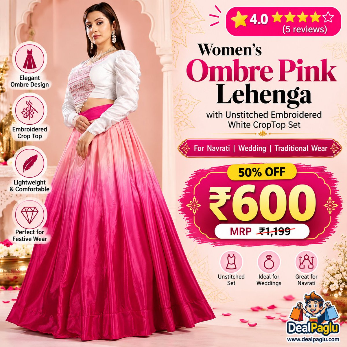 lalitnagrath's tweet photo. πΈ Gorgeous Ombre Pink Lehenga at just βΉ600! π
β¨ Elegant ombre design
π Embroidered white crop top
π Lightweight & festive-ready
https://t.co/zhNfYB3qz3
Would you wear this pink beauty? π
#Lehenga #EthnicWear #FashionDeals #WeddingWear #DealPaglu https://t.co/pxbRsP4VqJ