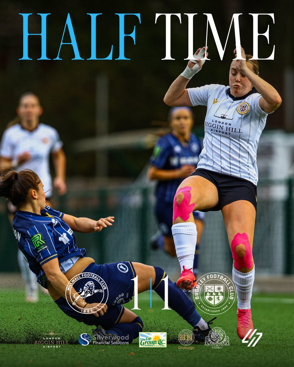 BromleyFCWomen's tweet photo. HALF-TIME | 1-1 🤍🖤

⚽ Mel Espinosa gets us on the scoresheet as we head into the break level with Millwall Lionesses

All to play for in the second half 💪

#WeAreBromley https://t.co/mtbpoBx4CT