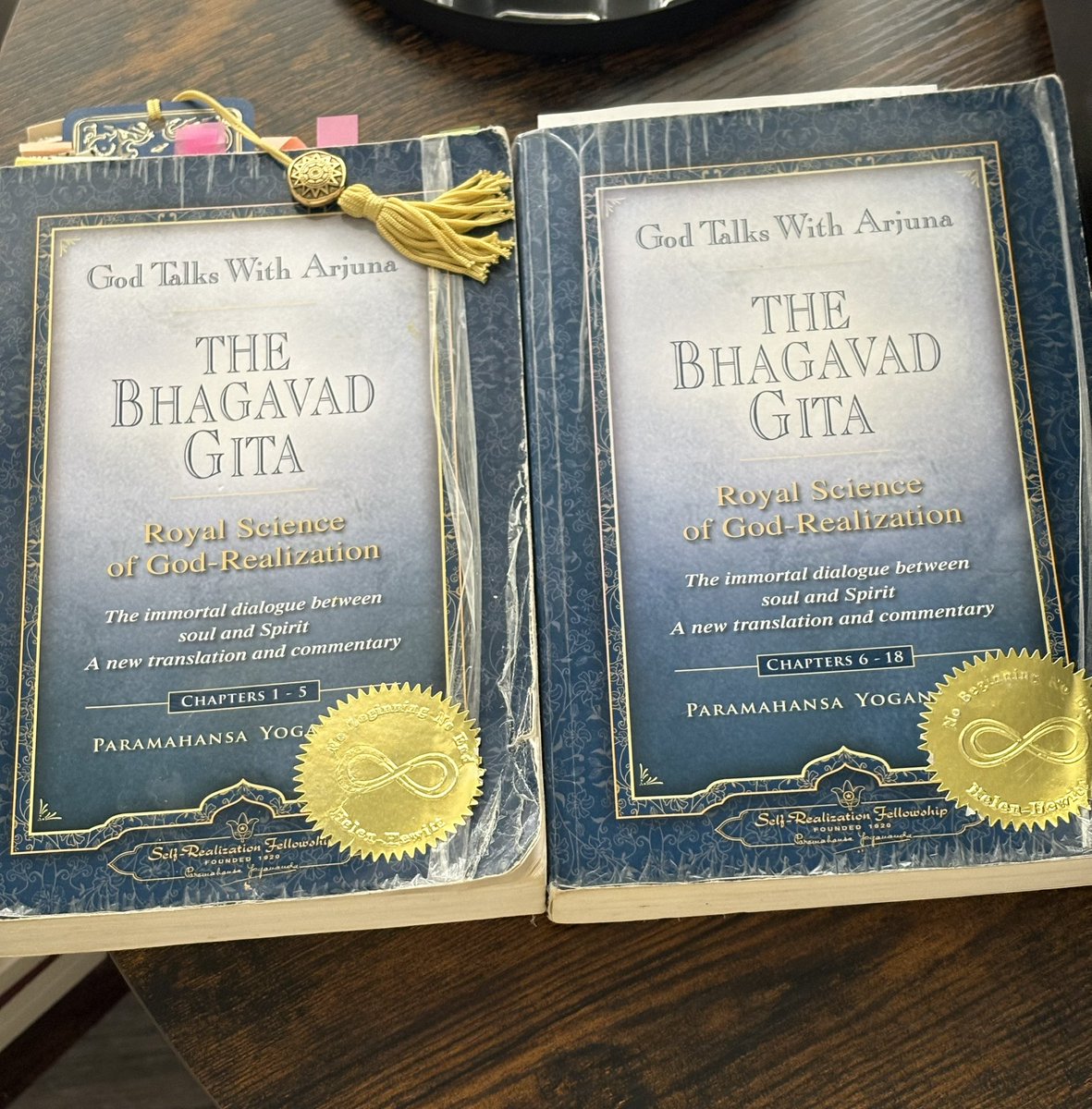 Elleaay3u's tweet photo. The two volume sacred Bhagavad Gita that I first read in 2006 and re read several times since. The only book that changed my entire life! #BhagavadGita #paramahansayogananda #yoga #yogascience #vedanta https://t.co/nLnL4Ta7tD
