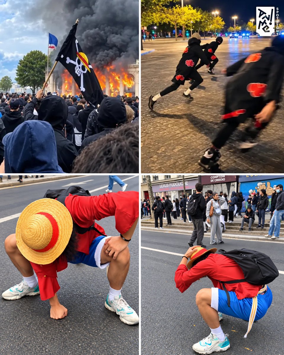 AnimeSpotlightt's tweet photo. 🇫🇷🔥 ANIME CHARACTERS ARE BECOMING SYMBOLS OF GEN Z RESISTANCE IN FRANCE!

France’s ongoing student protests are taking an unexpected cultural turn, with young demonstrators embracing anime characters as part of their protest identity. https://t.co/lGFFiRR48V
