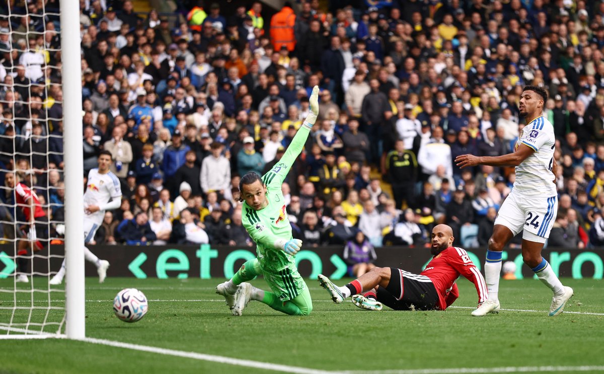 premierleague's tweet photo. Bryan Mbeumo puts @ManUtd in front at Elland Road 🔴 https://t.co/2t0iPMAY0W