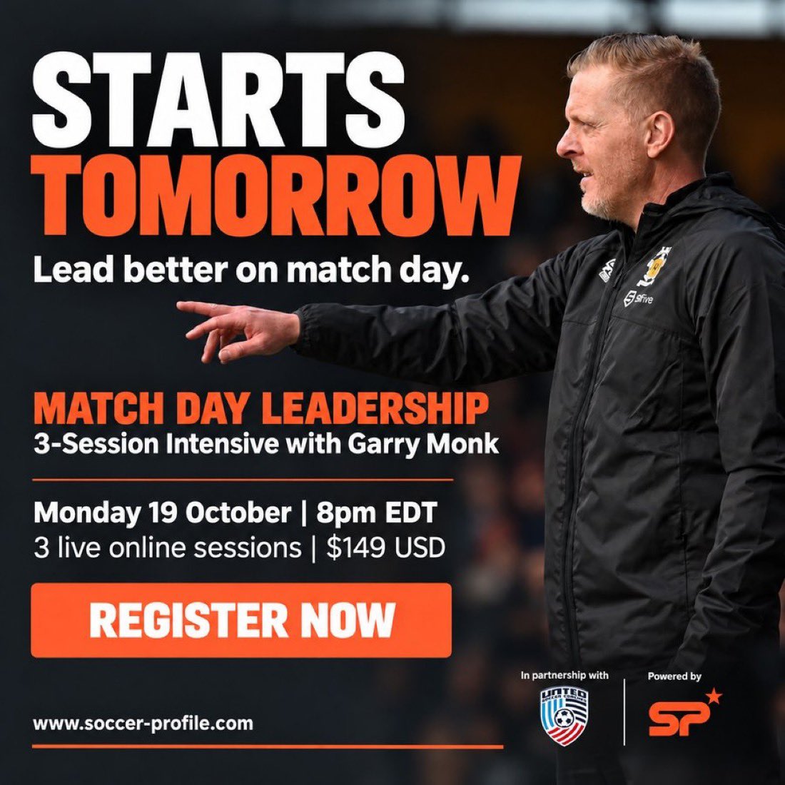 MySoccerProfile's tweet photo. Starts tomorrow! Lead better on match day with @GarryMonk.

3 live online sessions with @UnitedCoaches
19 Oct, 8pm EDT | $149

Register at https://t.co/ZfiqchF6NU

#MatchDayLeadership https://t.co/IrrFsR2wgV