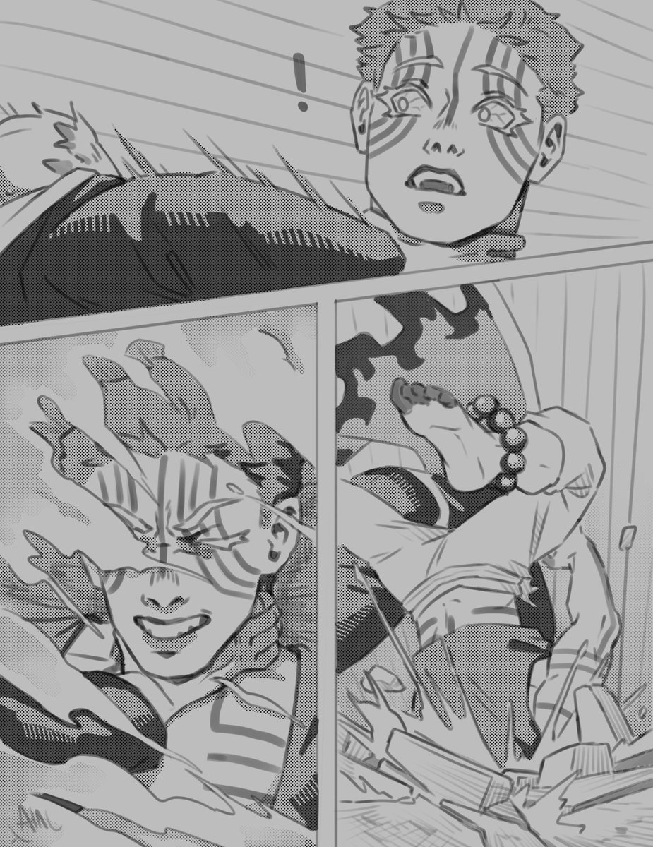 _shinahh_'s tweet photo. My headcanon is that demon Rengoku would be too strong willed to eat humans, but also can't just sleep it off like Nezuko, so the solution is demon cannibalism... which Akaza is very much into. https://t.co/Yer4aajctV