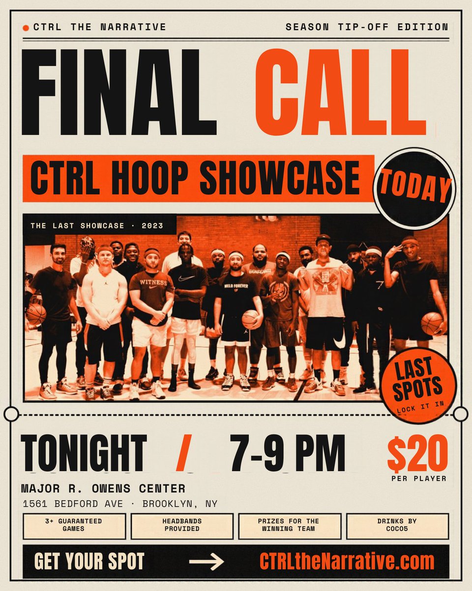 ctrlnarrative's tweet photo. TONIGHT'S THE NIGHT

A few spots left - cop a ticket, pull up and hoop with us

https://t.co/Tvsqz13BZG https://t.co/yJqPFLQtht