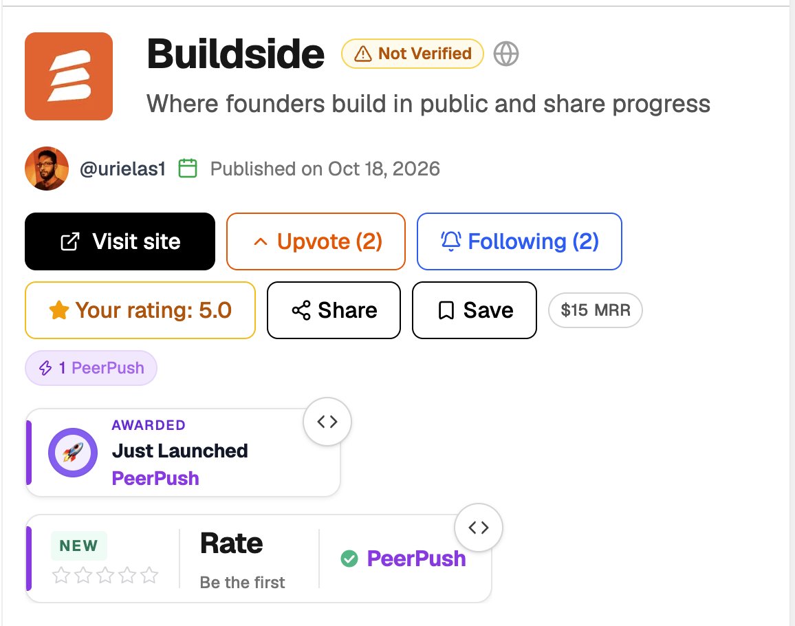 uriel_builds's tweet photo. Buildside just launched on PeerPush 🚀

Their DR is 78 🔥 https://t.co/JGyUg5PlbR