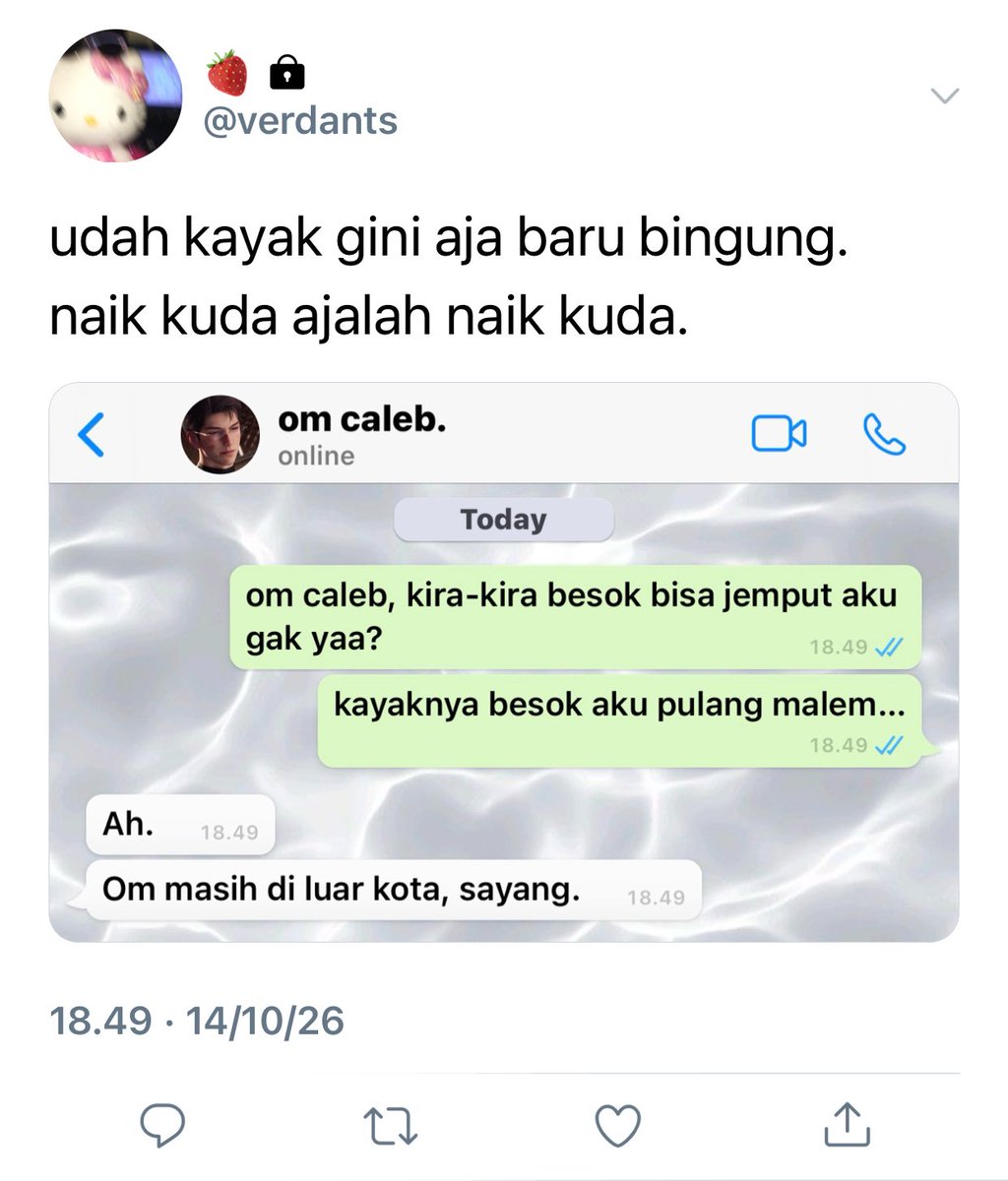 havennsky's tweet photo. 🔞🍎🍏 | om caleb AU
ft. gideon si duda satu anak

gak dibolehin pulang malem-malem sendirian, om caleb minta tolong temennya buat jemput kamu. https://t.co/QLYgOZLXYo