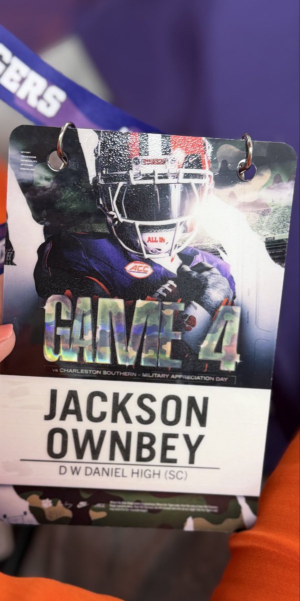 JacksonOwnbey54's tweet photo. Thank you @ClemsonFB & @Clements_TJC for an Awesome GameDay experience yesterday in Death Valley! What a special game to see first hand on Military Day! @TajhB10 @CoachEason1
#ALLIN #HOME #WinToday
@dwdanielFB
@CoachChrisStone
@On3
@Rivals
@One11Recruiting
@fourquarterSC
@PRecruiting7
@PrepRedzoneSC
@247Sports
@sixstarfootball