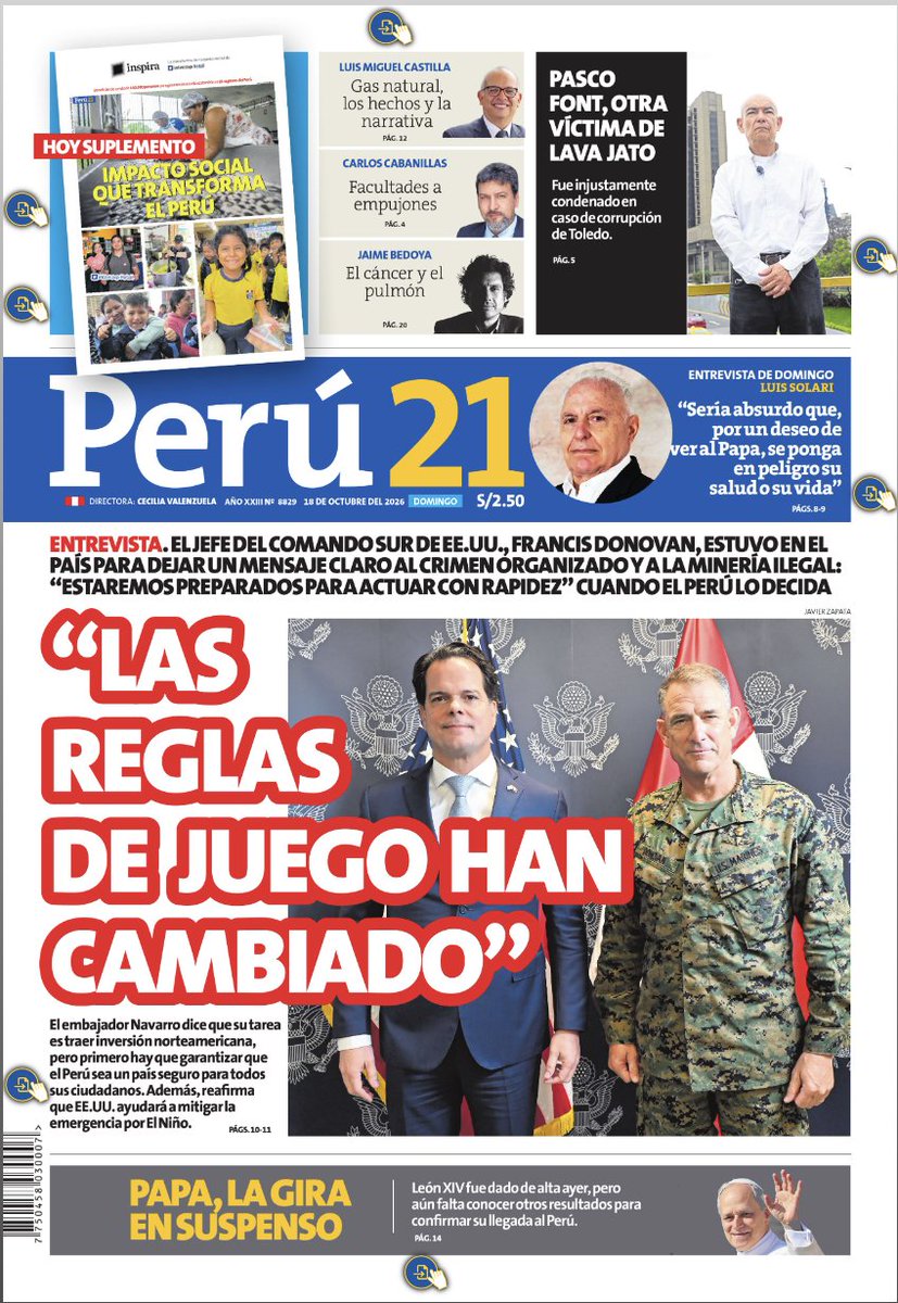 eloymarchan's tweet photo. Perú 21 no solo es el medio más sobón con Keiko Fujimori, ahora también es un boletín de la Embajada de Estado Unidos y del gobierno del fascista Donald Trump. Miren las tres páginas de cherry que publicaron hoy: https://t.co/PXszkzyRAo