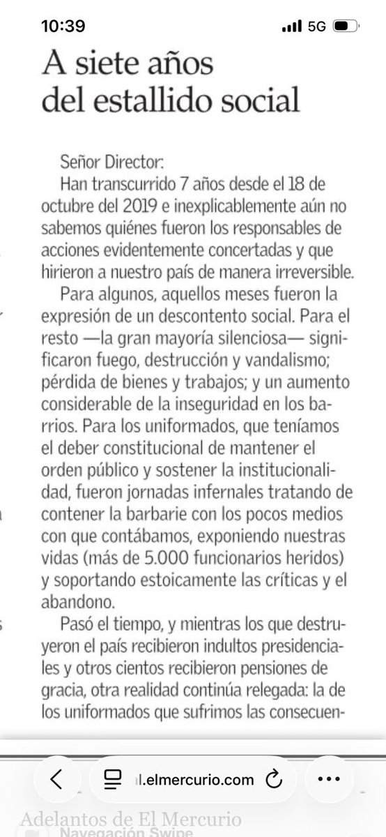 ClaudioCrespoG's tweet photo. Carta al Director hoy 18 de octubre del 2026   
@elmercurioec @__elmercurio 

#18octobre 
#FueGolpe https://t.co/LxhrWpj6TU