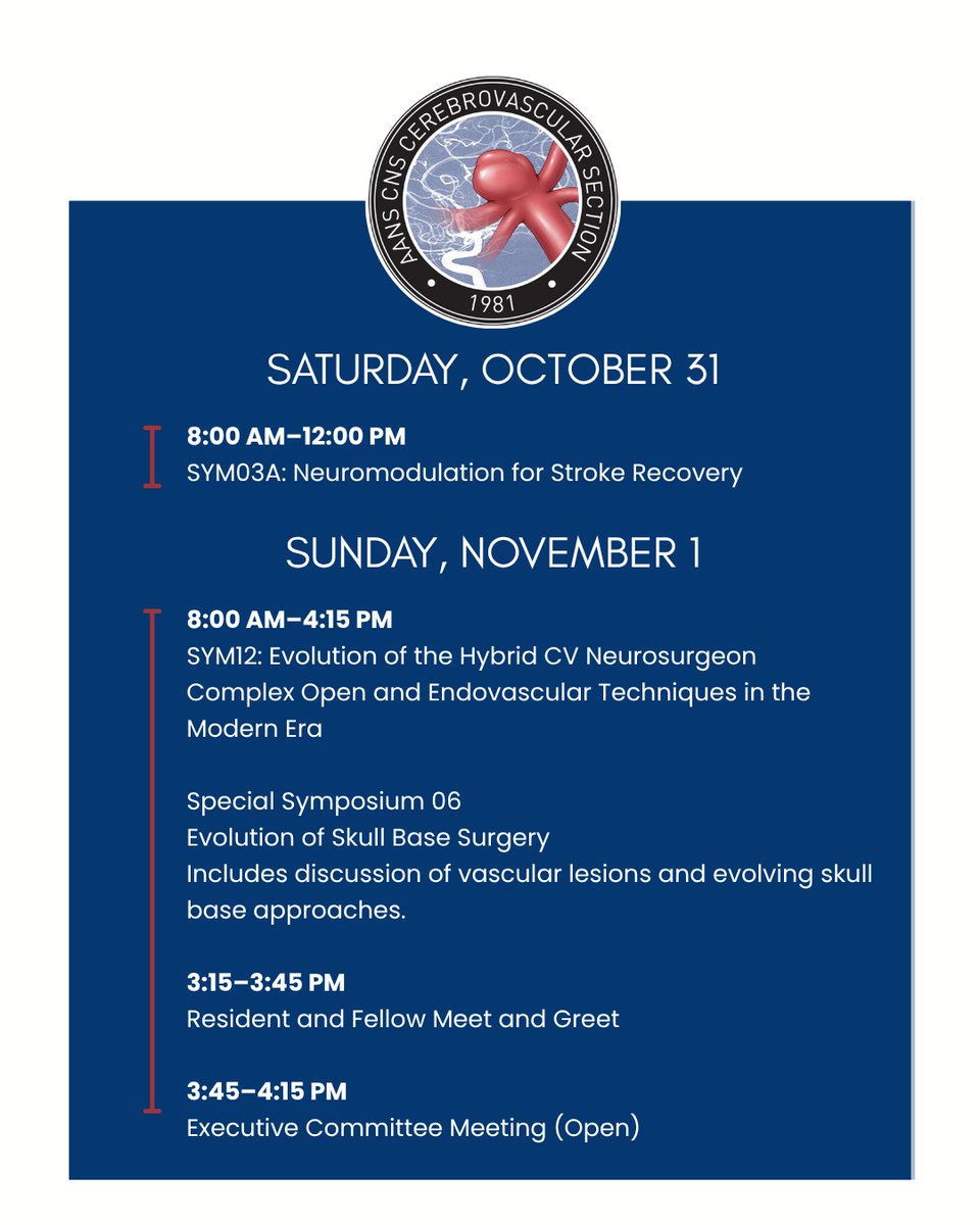 cvsection's tweet photo. Your guide to #cerebrovascular sessions at #2026CNS! 📍

We look forward to learning, connecting, and advancing the conversation around cerebrovascular and endovascular #neurosurgery with you. https://t.co/Sj0yxTJ45E