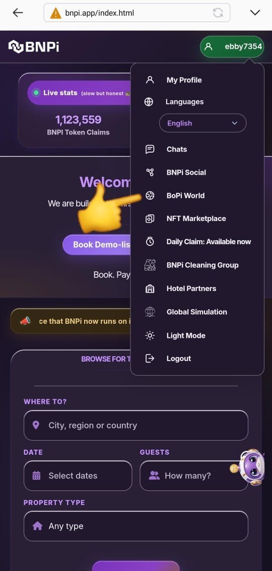 okere_eberechi's tweet photo. You can now access BoPi World directly from the BNPi homepage! 🔥💜

No more searching around. Just open the menu, tap BoPi World, and you're in! 🌍🚀
#BNPi #BoPiWorld #PiNetwork https://t.co/4aSVDjh1sZ