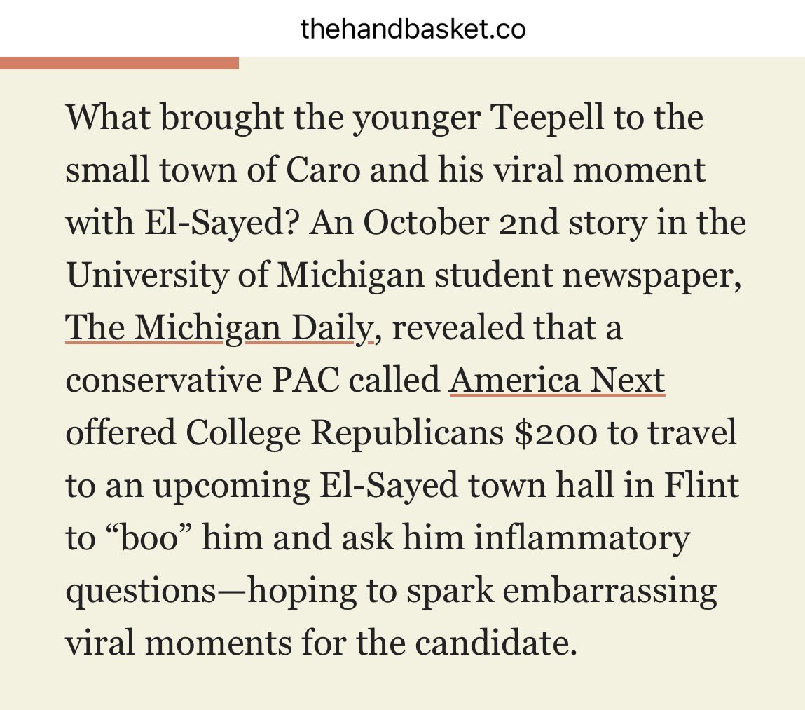 AstridEquis's tweet photo. @Laurieluvsmolly @JanCBS Wow. Thanks for this info

Website implies America Next tried to do this to El Sayed in Flint (pay $200)

America Next, nonprofit founded by Tommy’s dad’s old boss, Bobby Jindal🤔

Tommy’s dad was homeschooled so it is entirely possible Tommy doesn’t have a good grasp on history https://t.co/irwplPhq9i