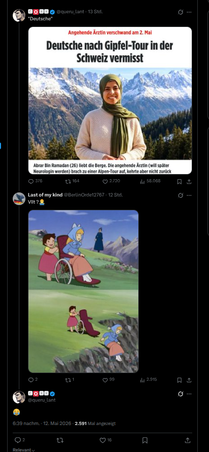 NikithebIocker's tweet photo. Das ist an Geschmacklosigkeit kaum noch zu überbieten.  
Der rechte schweizer Zirkusaffe @queru_lant macht sich lustig über behinderte Menschen die den Berghang heruntergeschupst werden.
Braube #Dopelmoral

Ist jetzt eigentlich jeder der eine blaue Simse fährt, S-A Siegmund? https://t.co/z3YlkeQ1Lw