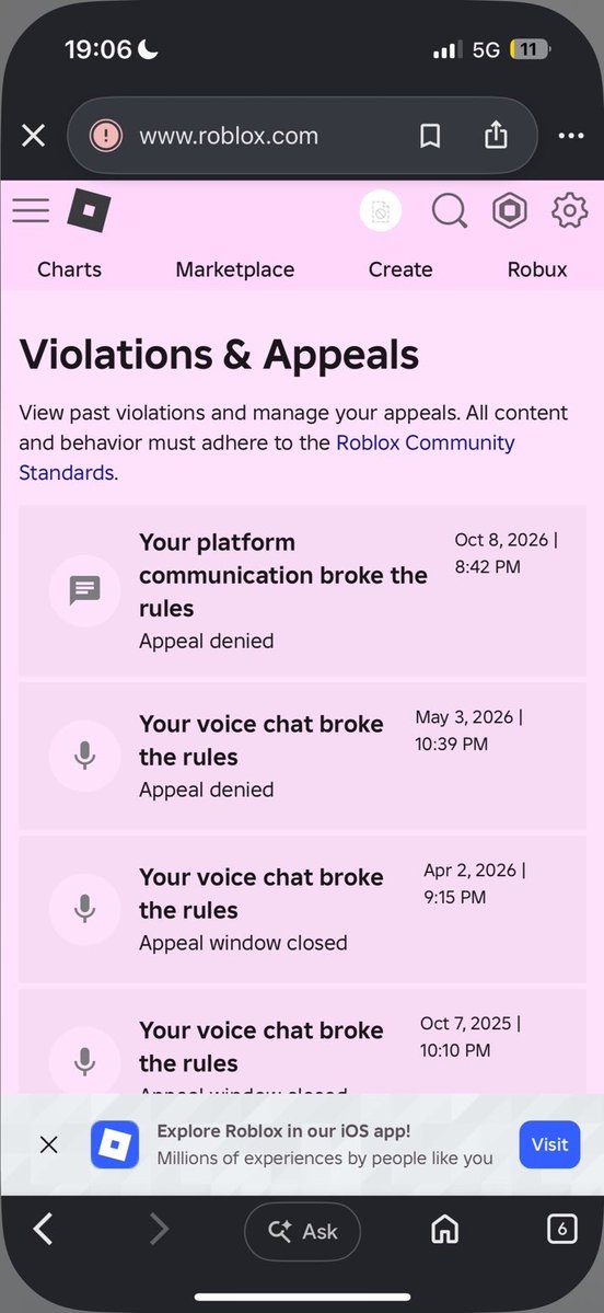 willforvermissu's tweet photo. day 10 of my accounts (nwyctophilia and a_20082918) still being banned. No responses from Roblox. I genuinely need a human to look into my ban since it was wrongly moderated by ai. 
@Roblox_RTC @Roblox @nicktornow 
#roblox #banwave unban my accounts. https://t.co/nvGHyfdEEt