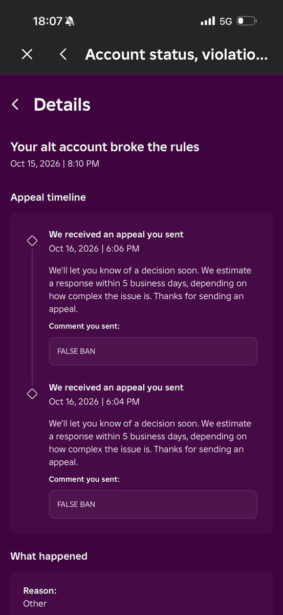 willforvermissu's tweet photo. day 10 of my accounts (nwyctophilia and a_20082918) still being banned. No responses from Roblox. I genuinely need a human to look into my ban since it was wrongly moderated by ai. 
@Roblox_RTC @Roblox @nicktornow 
#roblox #banwave unban my accounts. https://t.co/nvGHyfdEEt