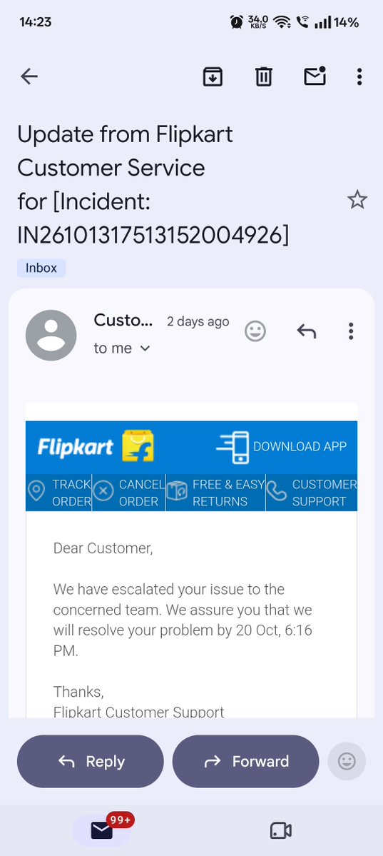 shub_BSAS's tweet photo. @flipkartsupport When will my product get deliver?
After giving all fake promises 
First you said that your issue will get resolved by 20th oct and now today I receive email stating it will resolve by 22nd Oct
I am waiting since 12th oct to get my product delivered.

@flipkartsupport 
@_Kalyan_K https://t.co/CeftdXB3rC