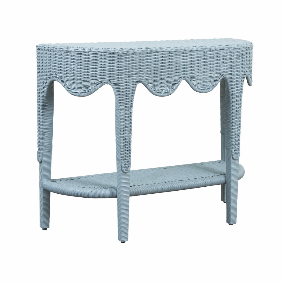 FigLinens's tweet photo. Paloma Light Blue Rattan Console Table by Worlds Away 
 #Figlinensandhome #figlinenswestport https://t.co/R86BYztfBk